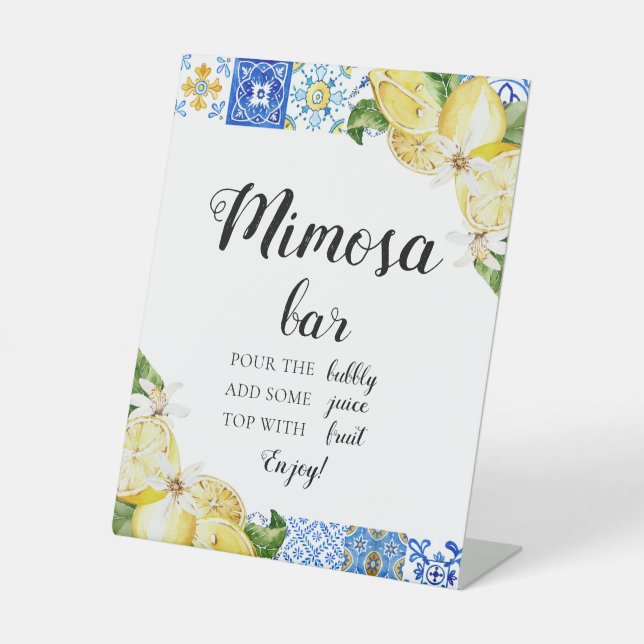 Blue Tile Lemon Italian Positano Mimosa Bar Sign (Front)