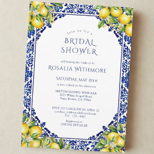 Blue Tile Lemon Mediterranean Bridal Shower Invitation