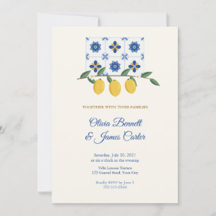 Blue Tile Lemon Mediterranean Wedding Invitation