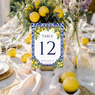Blue Tile Lemon Mediterranean Wedding Table Number