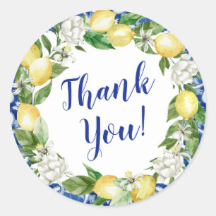 Blue Tile Lemon Thank You Classic Round Sticker