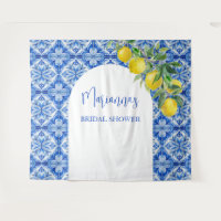 Blue tile lemon thats amore bridal shower backdrop