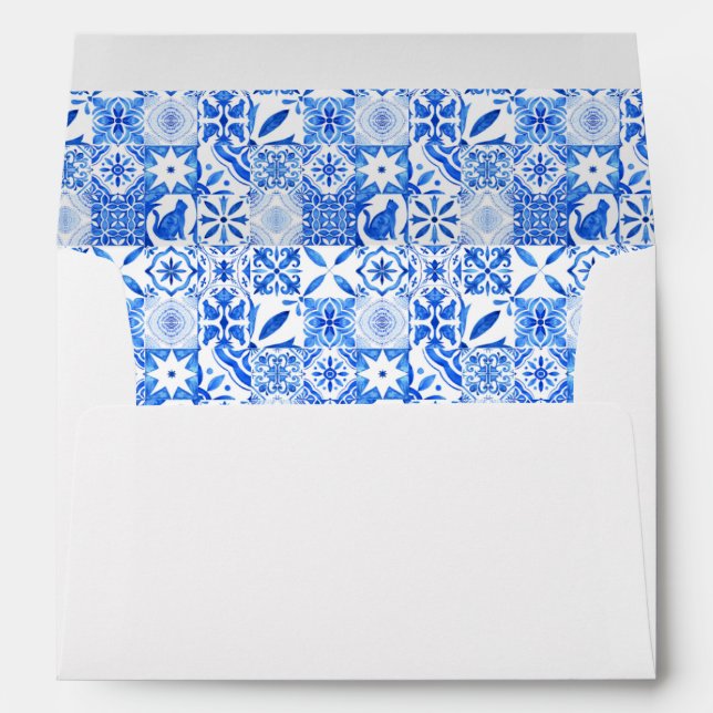 Blue tile Lemon wedding Italian party theme  Envelope (Back (Bottom))
