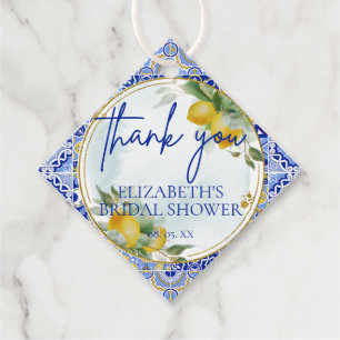 Blue Tile Lemons Script Thank You Bridal Shower Favour Tags