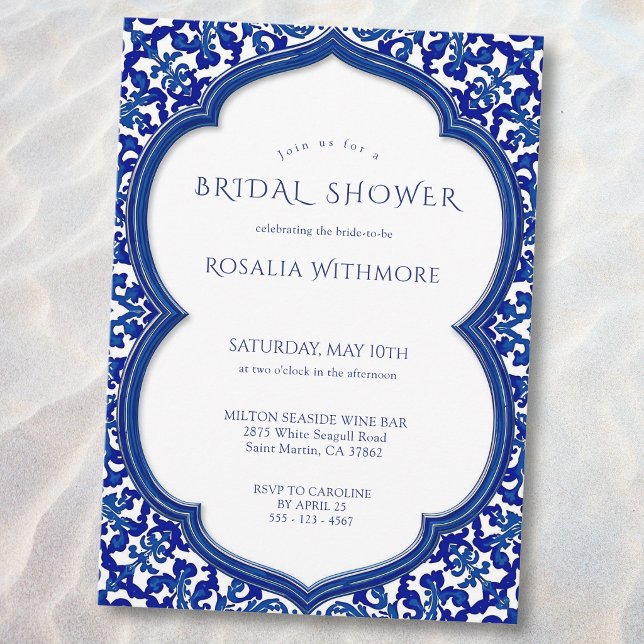Blue Tile Mediterranean Bridal Shower Invitation (Creator Uploaded)