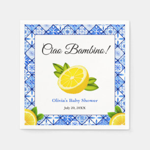Blue Tile Mediterranean Ciao Bambino Baby Shower  Napkin