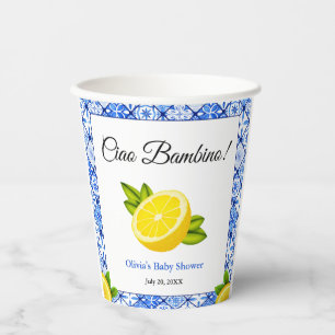 Blue Tile Mediterranean Ciao Bambino Baby Shower  Paper Cups