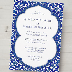 Blue Tile Mediterranean Engagement Party Invitation