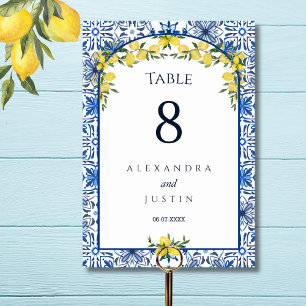 Blue Tile Mediterranean Lemon Italian Wedding   Table Number
