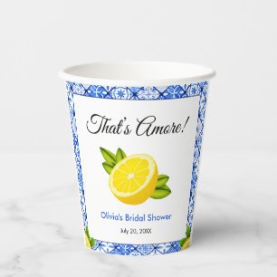 Blue Tile Mediterranean That's Amore Bridal Shower Paper Cups