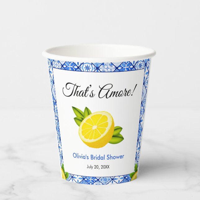 Blue Tile Mediterranean That's Amore Bridal Shower Paper Cups (Front)