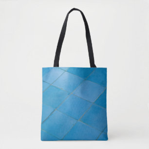 Blue tile pattern on tote bag