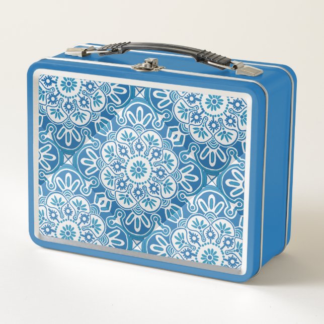Blue tile Print Lunch Box (Front)