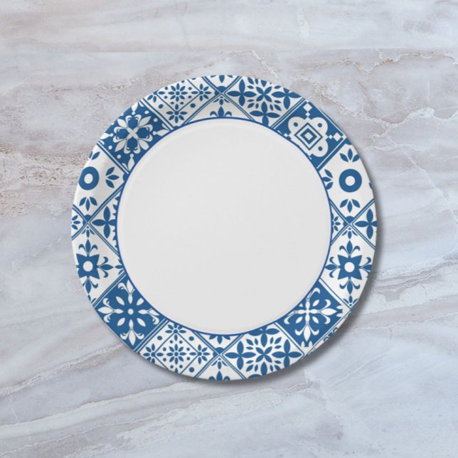 Blue Tile Santorini Greek/ Spanish themed Paper Plate (Creator Uploaded)