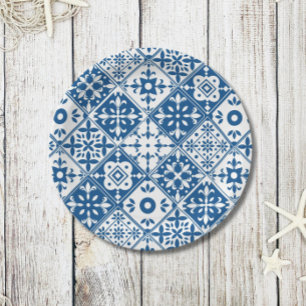 Blue Tile Santorini Greek/ Spanish themed Paper Plate