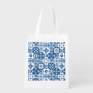 Blue Tile Santorini Greek/ Spanish themed Reusable Grocery Bag