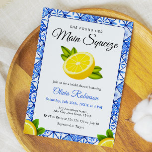 Blue Tile She Found Her Main Squeeze Bridal Shower Invitation