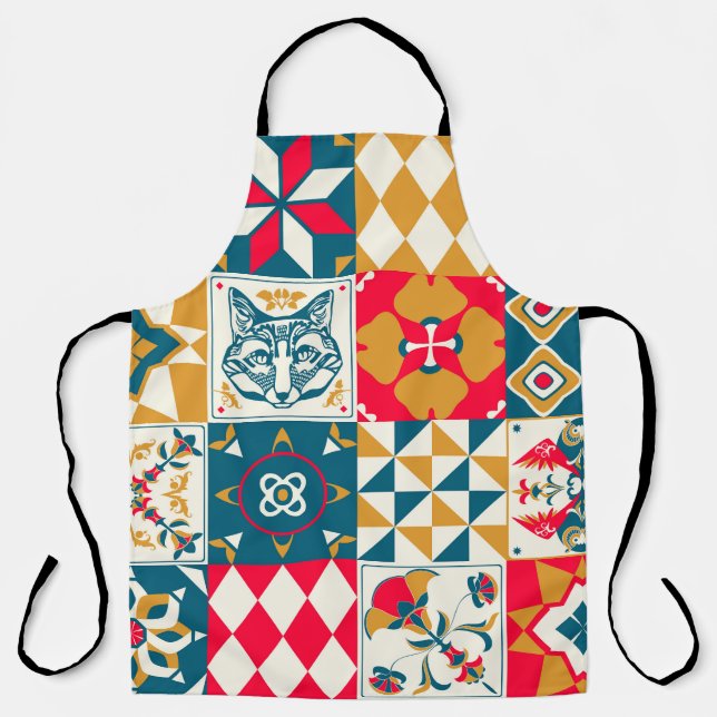 Blue Tile: Vintage Mosaic Background. Apron (Front)
