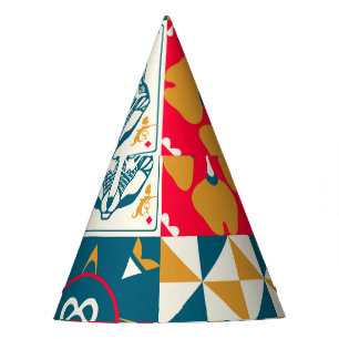 Blue Tile: Vintage Mosaic Background. Party Hat