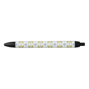 Blue Tile Watercolor French Country Lemon Pattern Black Ink Pen