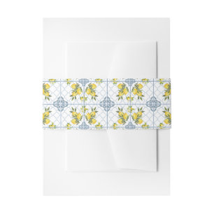 Blue Tile Watercolor French Country Lemon Pattern Invitation Belly Band