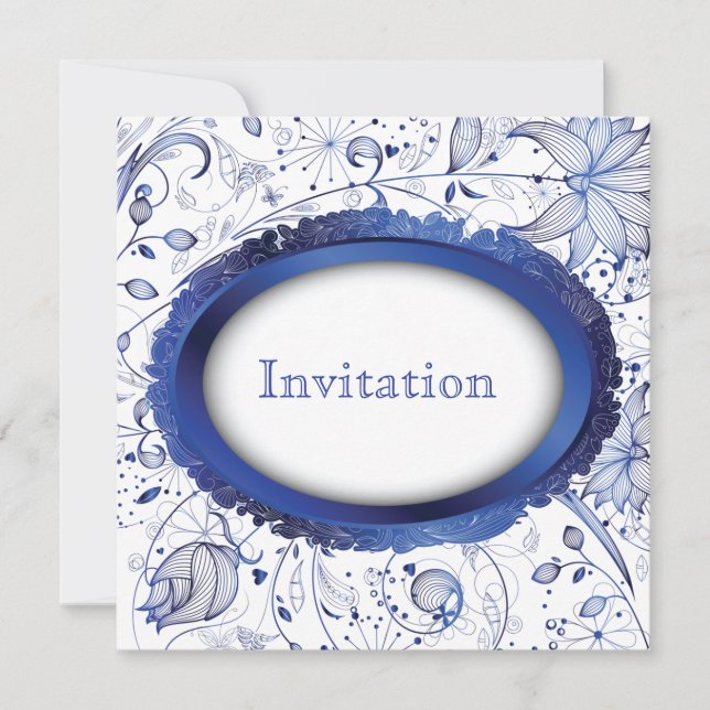 blue tile wedding invitation (Front)