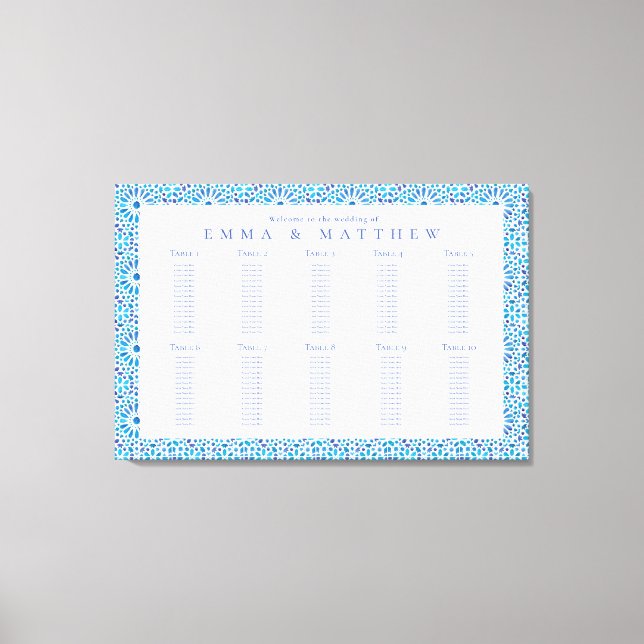 Blue Tile Wedding Seating Chart Find Your Seat Canvas Print (Front)