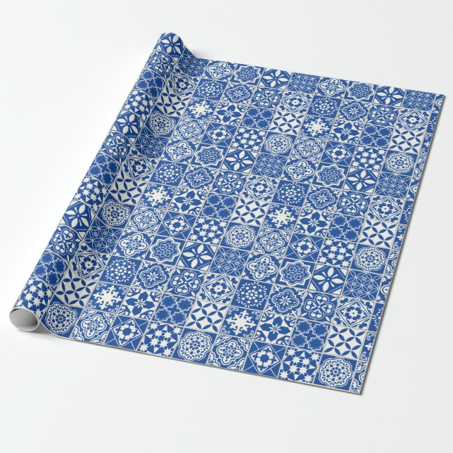Blue Tile Wrapping Paper (Unrolled)