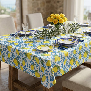 Blue Tile Yellow Lemon Tablecloth