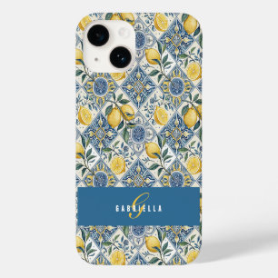 Blue Tile Yellow Watercolor Lemon Name Case-Mate iPhone 14 Case