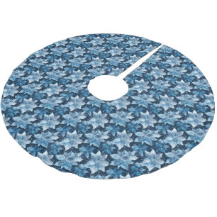 Blue tiled Winter flowers Brushed  Polyester Tree Skirt