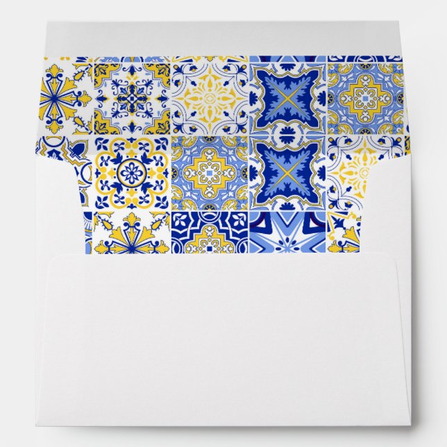 Blue Tiles Amalfi Wedding Ciao Baby Italian Shower Envelope (Back (Bottom))