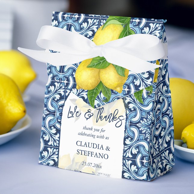 Blue tiles and lemon Amalfi Italian wedding thank Favour Box (Blue tiles and lemon Amalfi Italian wedding thank you Favor Box)