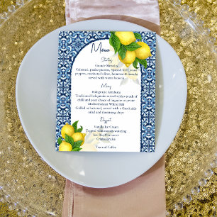 Blue tiles and lemon Amalfi Positano themed menu