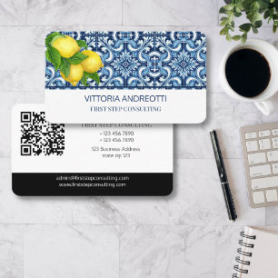 Blue tiles and lemons Italian Mediterranean themed Business Card