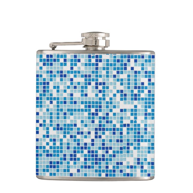 Blue tiles background hip flask (Front)