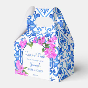 Blue tiles Bougainvillea baby shower custom Favour Box