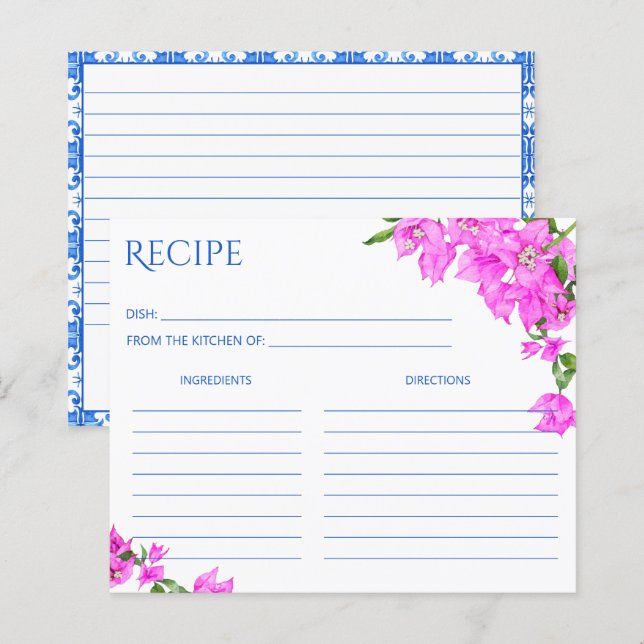 Blue Tiles Bougainvillea Mediterranean Recipe card (Front/Back)