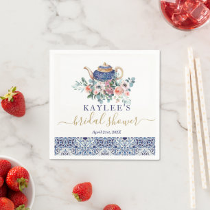 Blue tiles Bridal Shower tea decor Napkin