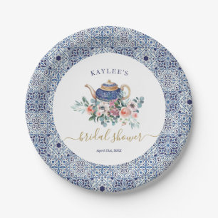 Blue tiles Bridal Shower tea decor Paper Plate