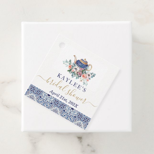 Blue tiles Bridal Shower tea favour tag (In Situ)