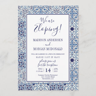 Blue tiles Elopement reception invitation