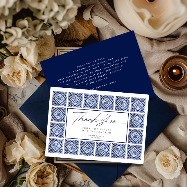 Blue Tiles Italian Mediterranean Bridal Shower Thank You Card (Creator Uploaded)