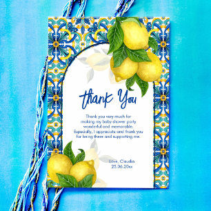 Blue tiles lemon Amalfi Positano baby shower Thank You Card