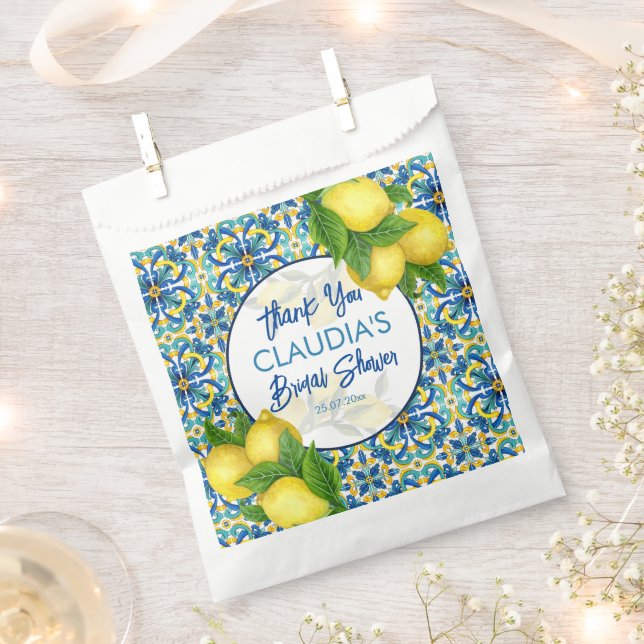 Blue tiles lemon Amalfi Positano bridal shower Favour Bags (Clipped)
