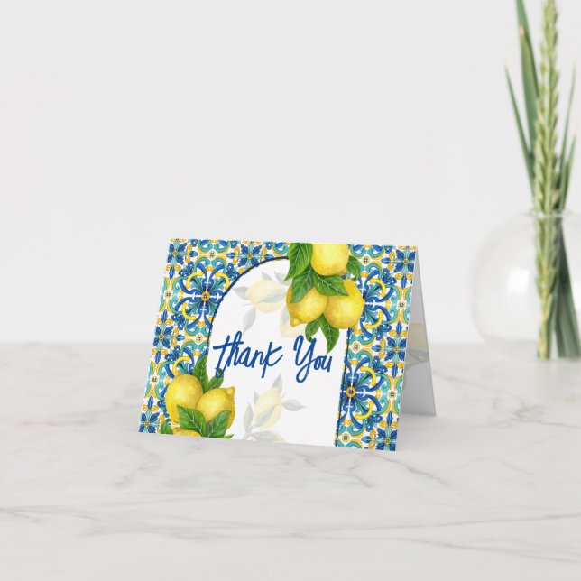 Blue tiles lemon Amalfi Positano Italian  Thank You Card (Front)