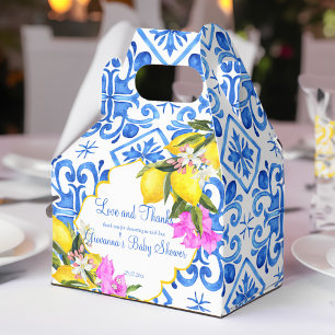 Blue tiles lemon Bougainvillea custom favour gift Box