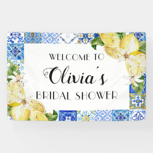 Blue Tiles Lemon Bridal Shower Welcome Banner