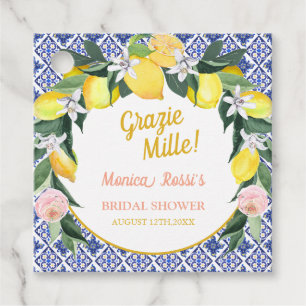 Blue Tiles Lemon Grazie Mille Bridal Shower  Favour Tags