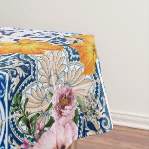 Blue tiles lemon Mediterranean Tablecloth
